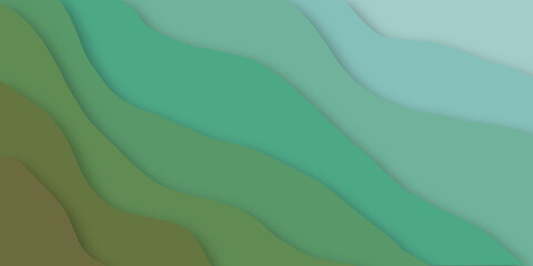 Wave of pastel color on green background, panoramic layout, Design template for brochures, book covers, magazine, website, business card, branding, banners, advert, web. paper art design style.