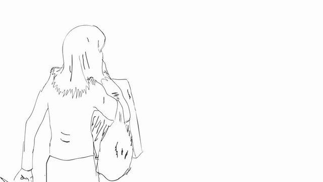 Young Woman In A Hurry With Shopping And On Phone 2d Rotoscope animation