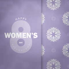 March 8 brochure in purple with abstract white ornament