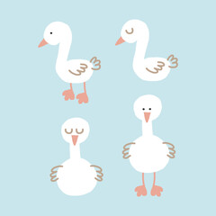 cute goose set hand drawn. vector, minimalism, trending colors 2022. icon, sticker, print. children clipart, animal, bird.