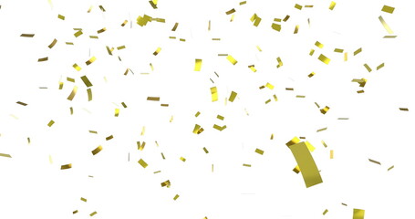 Digital image of gold confetti falling against a white background - Powered by Adobe