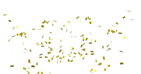 Digital image of gold confetti falling against a white background