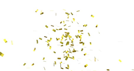 Digital image of gold confetti falling against a white background