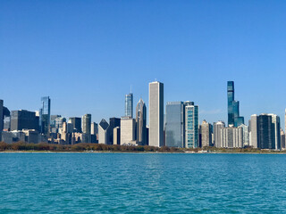 Fototapeta na wymiar American City/Chicago,IL View from Northerly Island on Lake Michigan.