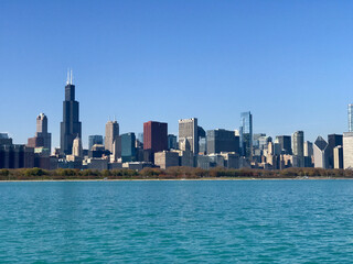 American City/Chicago,IL View from Northerly Island on Lake Michigan. - obrazy, fototapety, plakaty