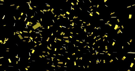 Digital image of gold confetti falling against a black background