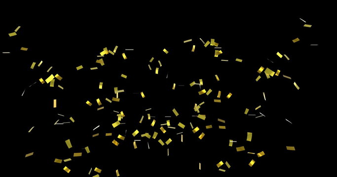 Digital image of gold confetti falling against a black background