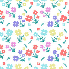 Colorful pastel Flower Seamless Pattern with white background