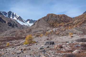 glacier mountains larch stones hiking autumn