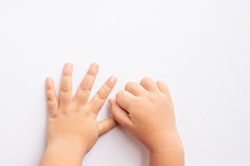 Obraz na płótnie Canvas both hand and fingers of a child on a white background