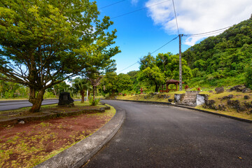 Pinic place during a sunny day at Saint Rose, Reunion Island