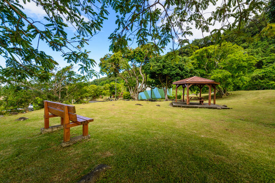 Pinic place during a sunny day at Saint Rose, Reunion Island