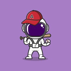cute cartoon astronaut in baseball player style. vector illustration for mascot logo or sticker