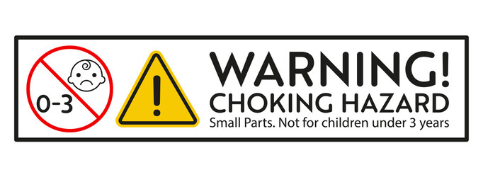 Choking hazard warning sign. Not for children under 3 years sticker. Vector design elements for objets with small parts.