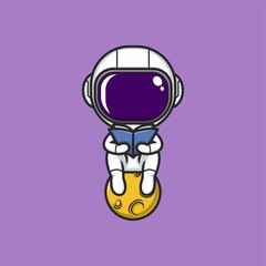 cute cartoon astronaut reading a book. vector illustration for mascot logo or sticker