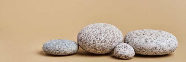 Banner with Rounded pebbles. Trending background for presentation of eco friendly and zero waste...