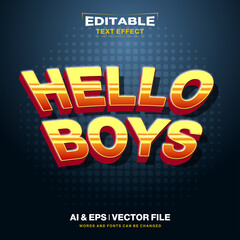Hello Boys 3D Text Style Effect, Fun Yellow and Orange Colors 