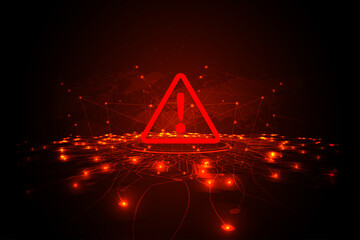  Hacking Concept. Attention warning attacker alert sign with exclamation mark on dark red background.Security protection Concept. vector illustration. - obrazy, fototapety, plakaty