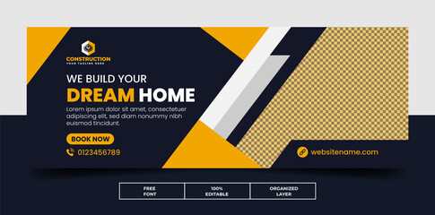 Dream home construction business web banner and social media cover photo template