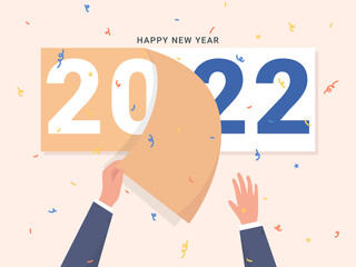 A businessman hand tears off a calendar sheet of the outgoing year Parting with coming year illustration