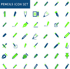 Pencils icon flat vector collection set