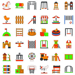 Toys, Playground and rides icon, flat vector collection elements set