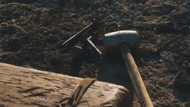 Tools and cross prepared for crucifixion