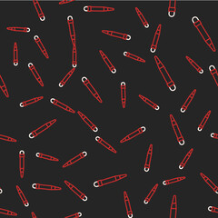 Line Pencil with eraser icon isolated seamless pattern on black background. Drawing and educational tools. School office symbol. Vector