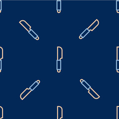 Line Knife icon isolated seamless pattern on blue background. Cutlery symbol. Vector