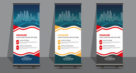 Creative Business Roll Up Signage Banner Template Design.