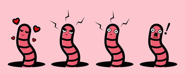 cute worm cartoon set