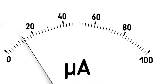 Ammeter scale with an arrow on a white background.