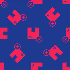 Red Carton cardboard box icon isolated seamless pattern on blue background. Box, package, parcel sign. Delivery and packaging. Vector