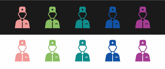 Set Male doctor icon isolated on black and white background. Vector