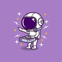 cute cartoon astronaut becomes dj. vector illustration for mascot logo or sticker