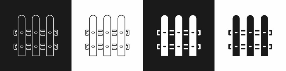 Set Garden fence wooden icon isolated on black and white background. Vector