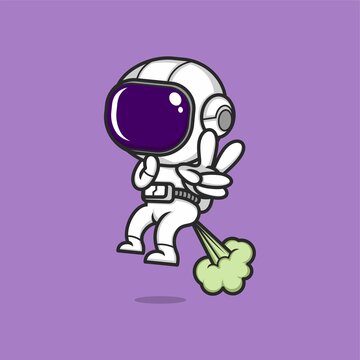 funny cartoon astronaut ejected with fart power. vector illustration for mascot logo or sticker