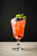 Gin based red cocktail with blackberry. Selective focus. Shallow depth of field.
