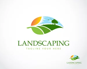 Foto op Canvas landscape logo creative green nature garden business illustration vector © BARKAH 06