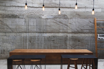 Layout in a loft style in dark colors open space interior view of various coffee Welcome open coffee shop background.