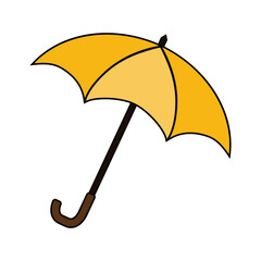 Umbrella-cane. Yellow umbrella in the open state. Vector illustration isolated on a white background for design and web.
