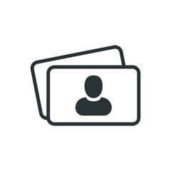 Business card vector icon. Company, management, name, blank account symbol. Man pictogram silhouette. Graphic design isolated on white background. EPS 10