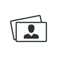 Business card vector icon. Company, management, name, blank account symbol. Man pictogram silhouette. Graphic design isolated on white background. EPS 10