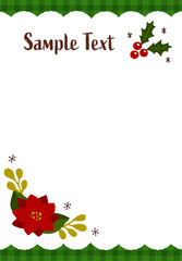 ヒイラギとポインセチアのクリスマスフレーム グリーン