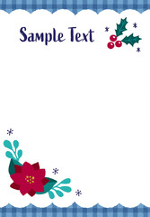 ヒイラギとポインセチアのクリスマスフレーム ブルー