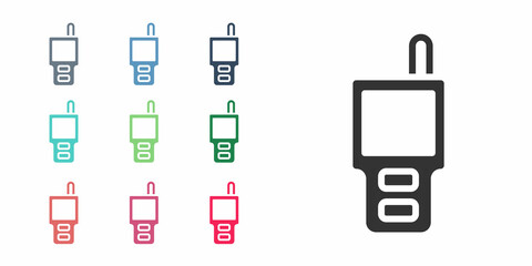 Black Walkie talkie icon isolated on white background. Portable radio transmitter icon. Radio transceiver sign. Set icons colorful. Vector