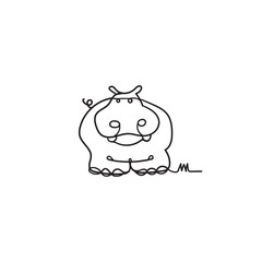 cartoon hippopotamus illustration icon vector continuous line drawing