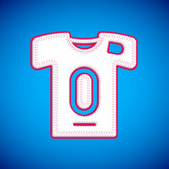 White Football jersey and t-shirt icon isolated on blue background. Vector