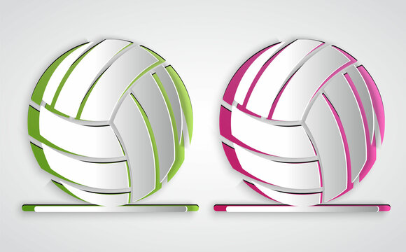 Paper cut Volleyball ball icon isolated on grey background. Sport equipment. Paper art style. Vector