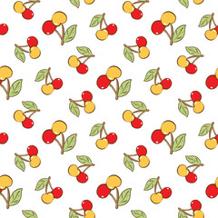 Seamless Pattern of Cherry Illustration Design on White Background